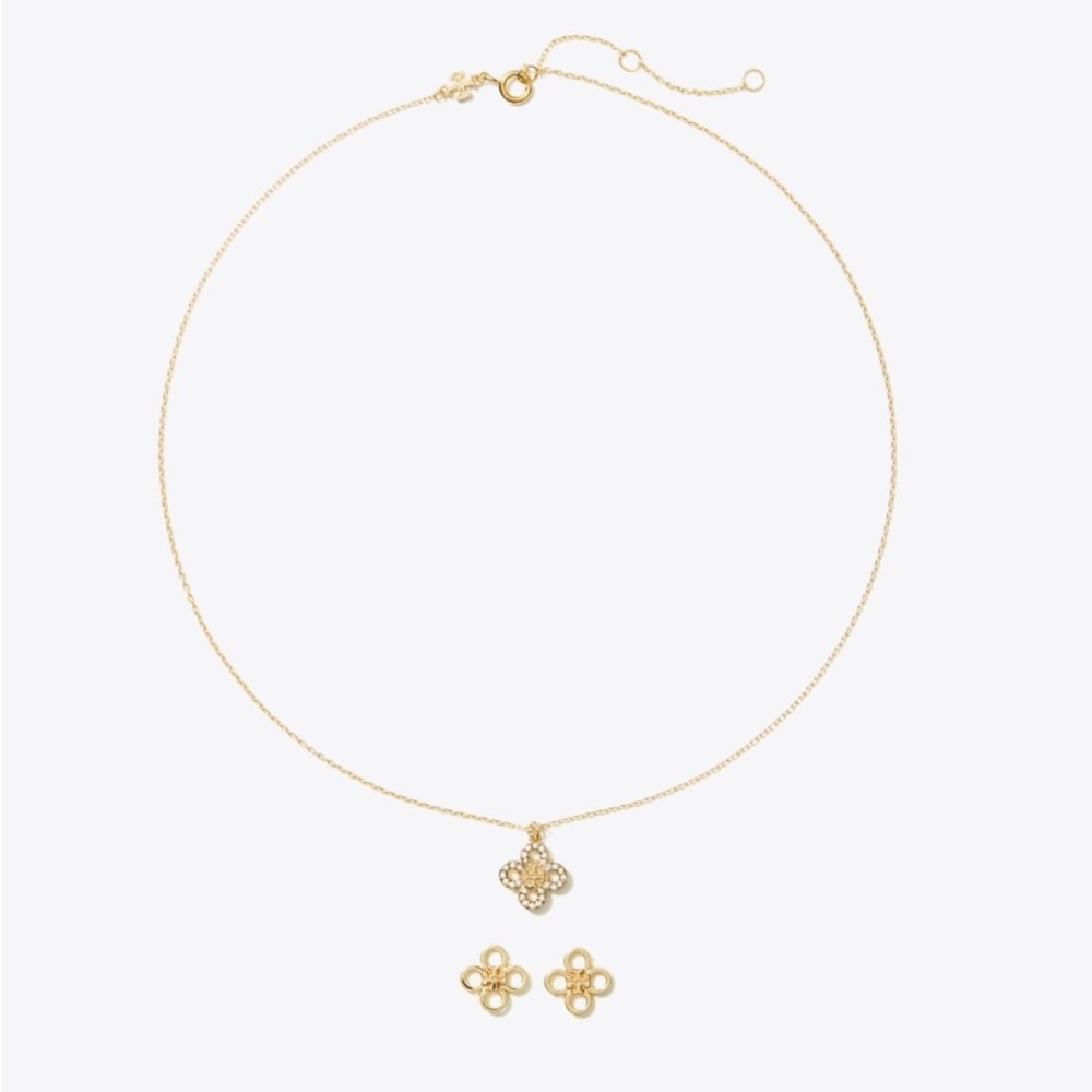 Tory Burch Kira Clover Pendant and Stud Gift Set